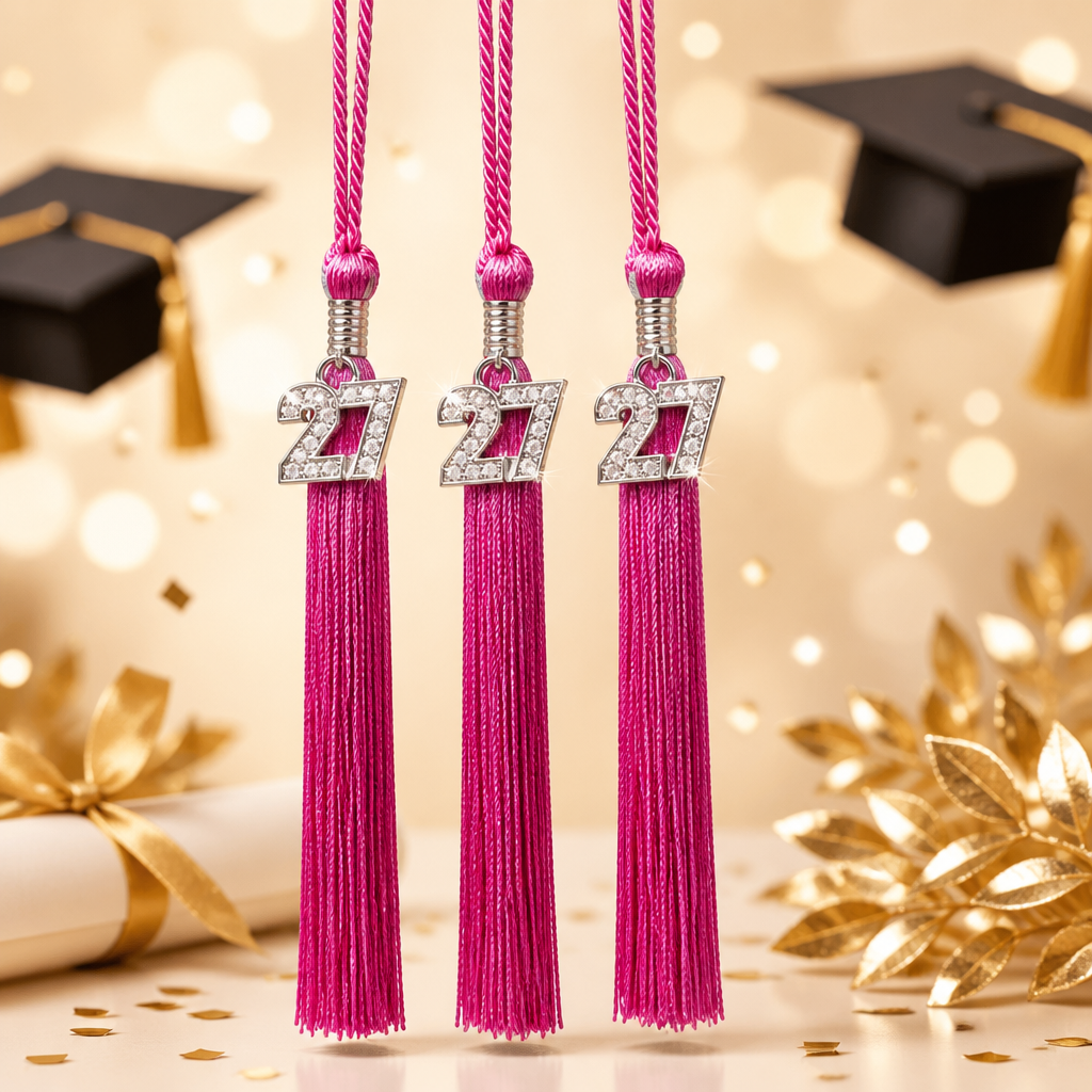 2027 HOT PINK/ Magenta tassel with Silver BLING Charm 2027