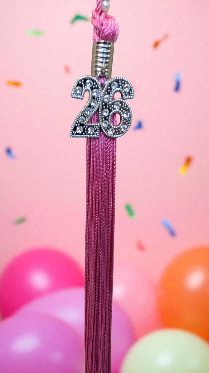 2026 HOT PINK tassel with Silver BLING Charm 2026