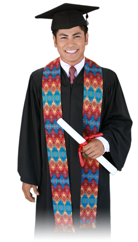 Blank Native Sash
The native graduation stole is made of a Native American pattern with real feathers. This blank sash celebrates your native American heritage.
Native American pattern with feathers
Professional high end embroidery
Sash Size: Approx. 5" wide x 35" long
Proudly hand sewn in California, USA