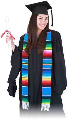 The serape graduation stole is made of traditional Mexican Serape with a white fringe.
This blank stole celebrates your connection with Mexico, Hispanic or south American heritage.
Note: Serape colors may vary!