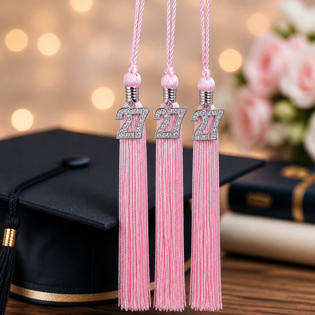 2027 PINK tassel with Silver BLING Charm