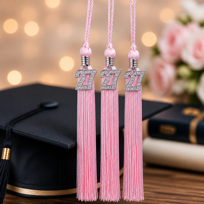2027 PINK tassel with Silver BLING Charm