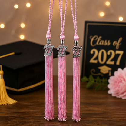 2027 PINK tassel with Silver BLING Charm