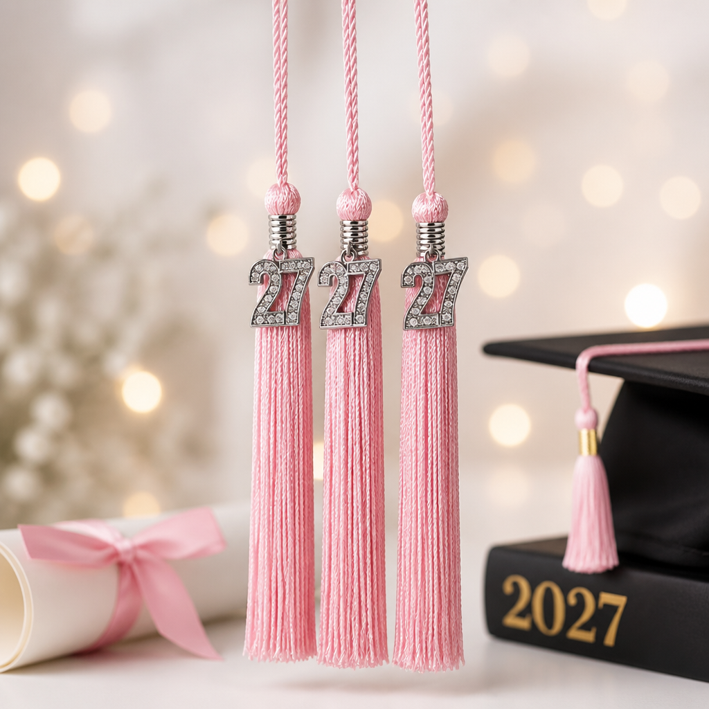 2027 PINK tassel with Silver BLING Charm