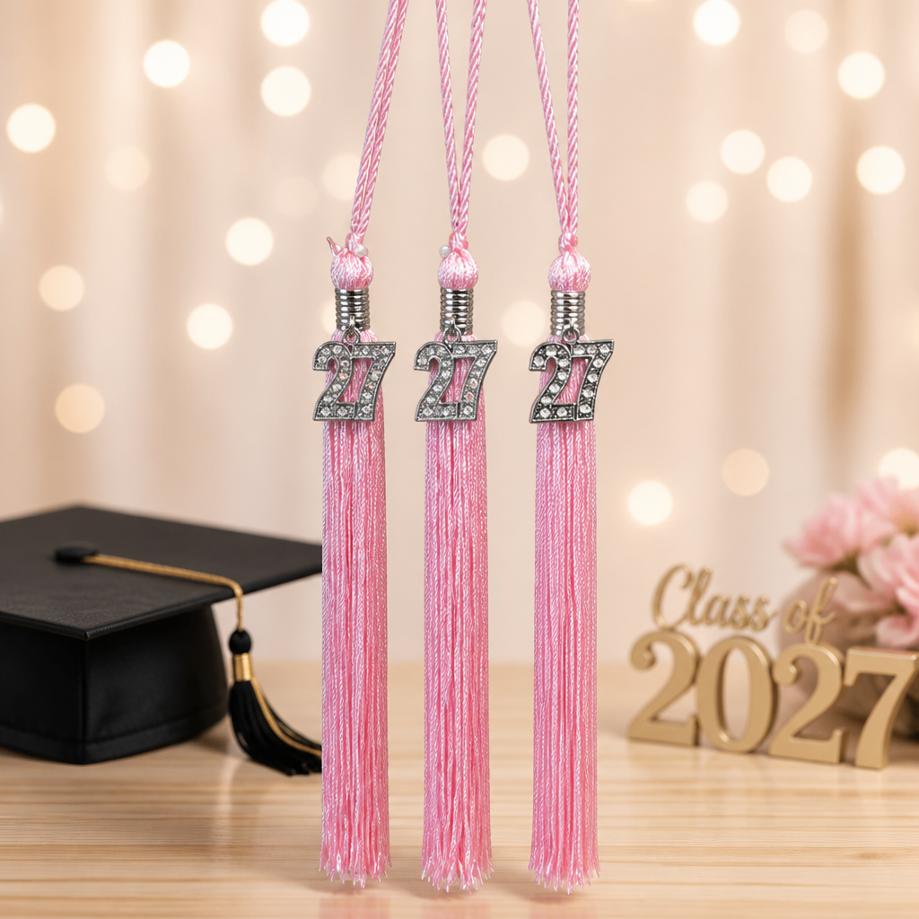 2027 PINK tassel with Silver BLING Charm