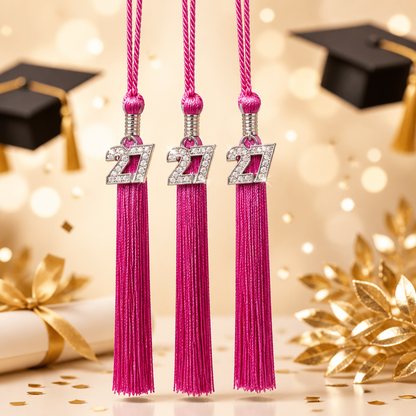 2027 HOT PINK/ Magenta tassel with Silver BLING Charm 2027