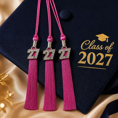 2027 HOT PINK/ Magenta tassel with Silver BLING Charm 2027