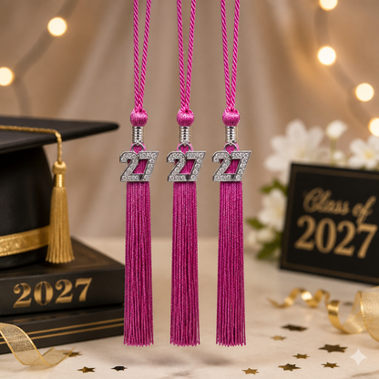 2027 HOT PINK/ Magenta tassel with Silver BLING Charm 2027