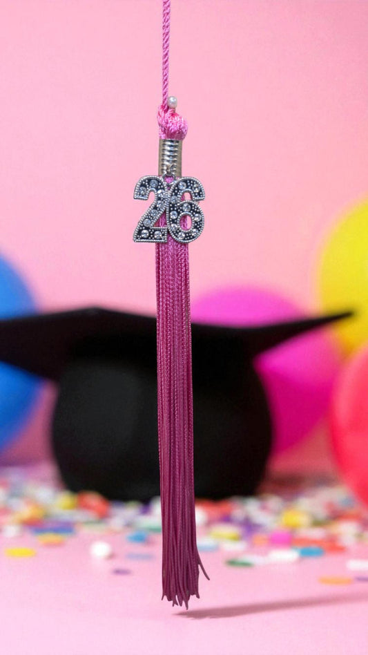 2026 HOT PINK tassel with Silver BLING Charm 2026