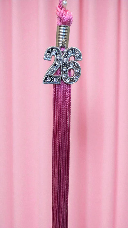 2026 HOT PINK tassel with Silver BLING Charm 2026