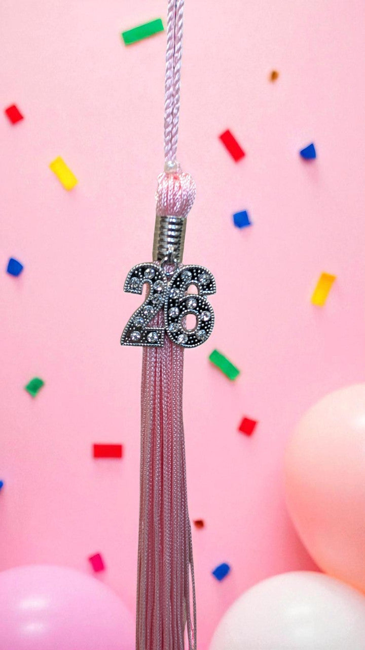 Silver-tone "2026" year-date charm with rhinestone accents