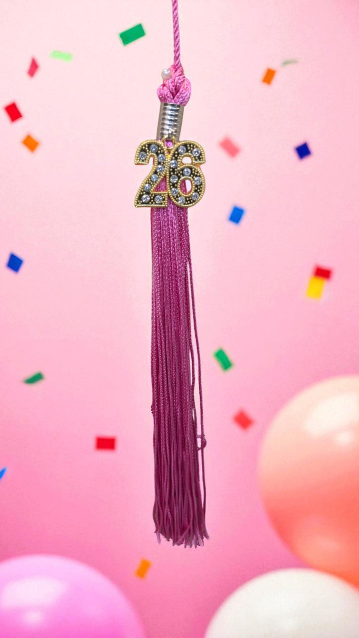 2026 HOT PINK tassel with Gold BLING Charm 2026