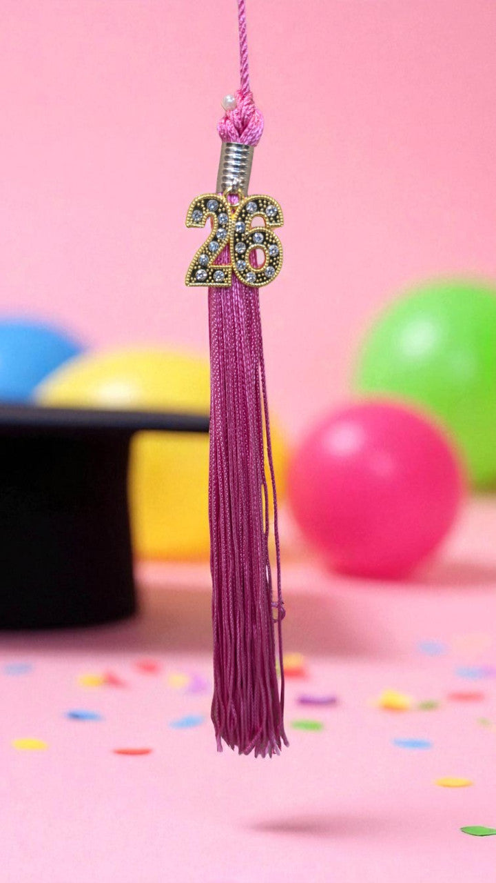 2026 HOT PINK tassel with Gold BLING Charm 2026
