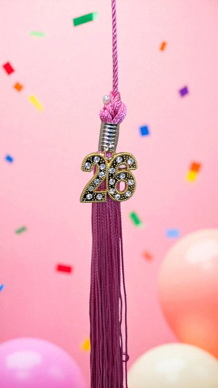2026 HOT PINK tassel with Gold BLING Charm 2026