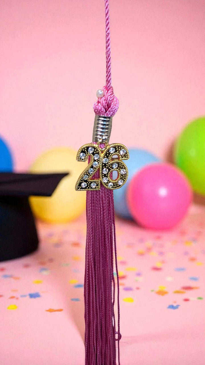 2026 HOT PINK tassel with Gold BLING Charm 2026