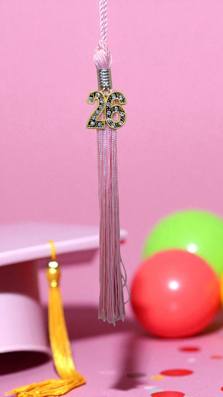 2026 PINK tassel with Gold BLING Charm 2026