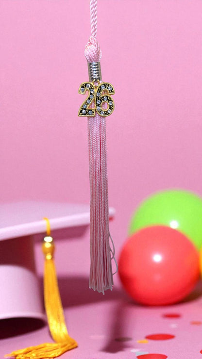 2026 PINK tassel with Gold BLING Charm 2026