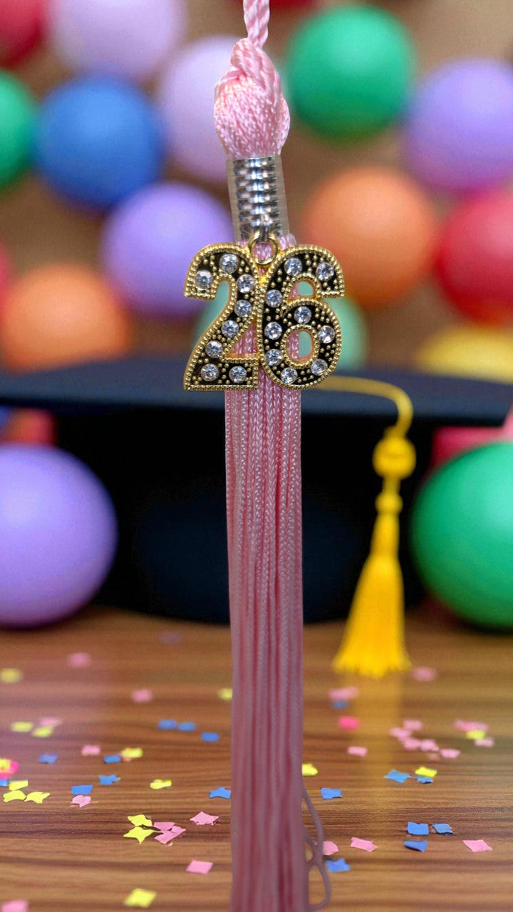 2026 PINK tassel with Gold BLING Charm 2026