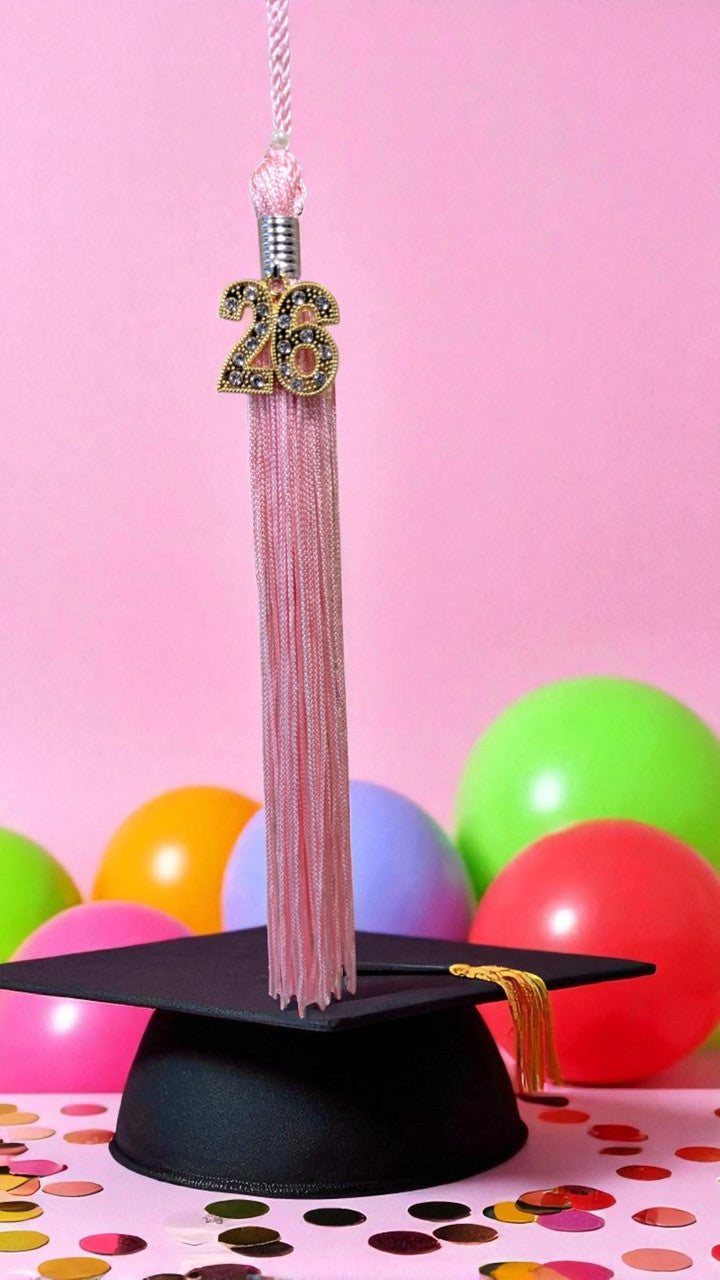 2026 PINK tassel with Gold BLING Charm 2026