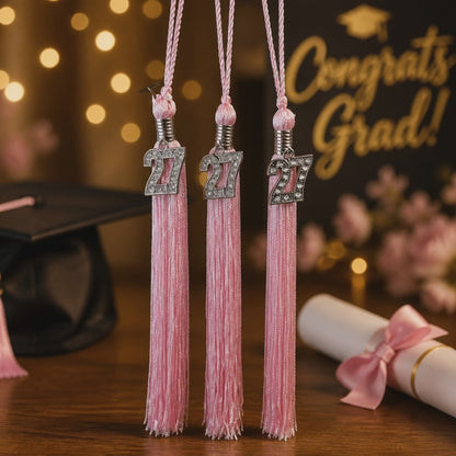 2027 PINK tassel with Silver BLING Charm