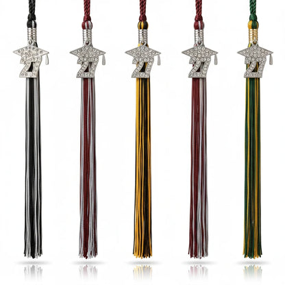 Rocky Mountain Balfour 2027 graduation cap tassels with rhinestone charms in various school color combinations