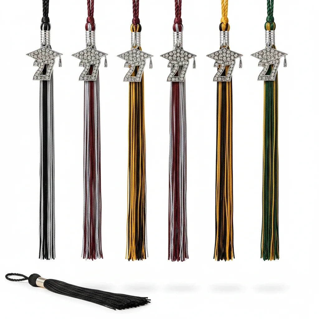 Rocky Mountain Balfour 2027 graduation cap tassels with rhinestone charms in various school colors