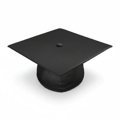 Rocky Mountain Balfour black graduation cap with a flat square top and rounded base on a white background