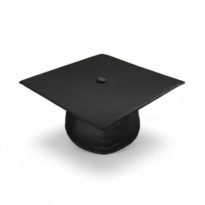 Rocky Mountain Balfour black graduation cap with a flat square top, isolated on a white background.