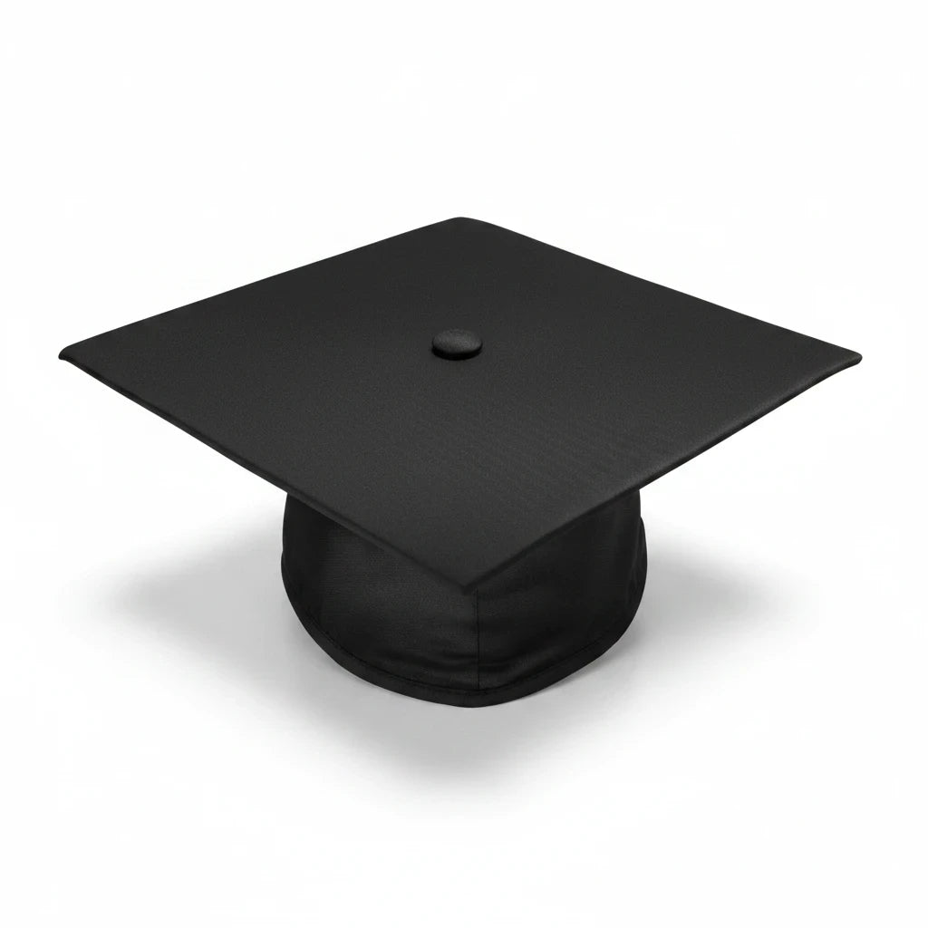 Rocky Mountain Balfour black academic graduation cap with a classic mortarboard design on a white background.