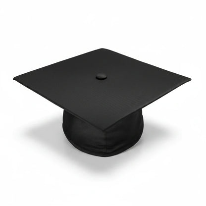 Rocky Mountain Balfour black academic graduation cap with a classic mortarboard design on a white background.