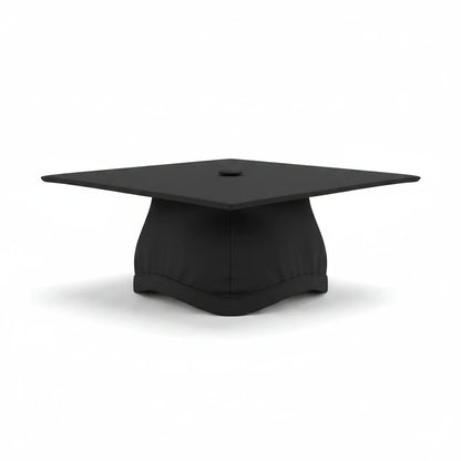 Rocky Mountain Balfour black graduation cap with a flat square mortarboard top, isolated on a white background.