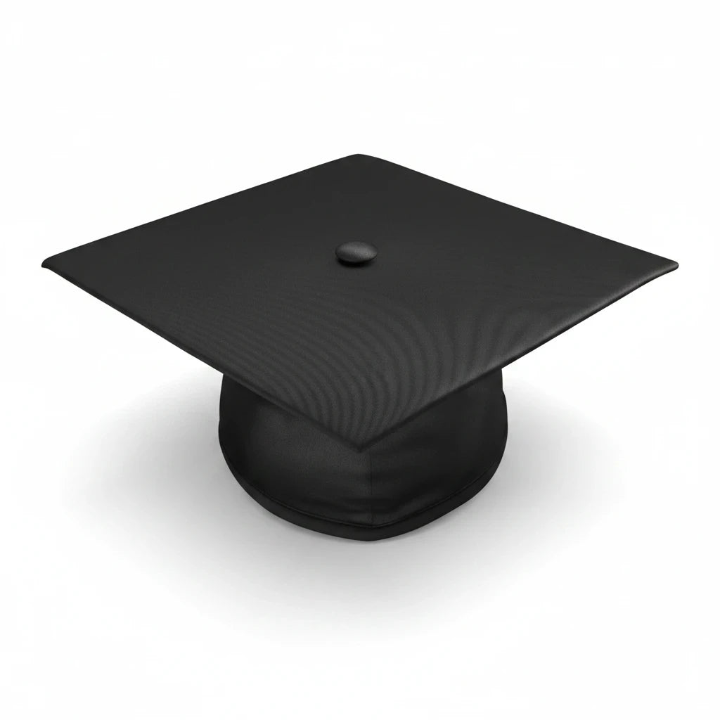 Rocky Mountain Balfour black academic graduation cap with a classic mortarboard design and smooth fabric finish.