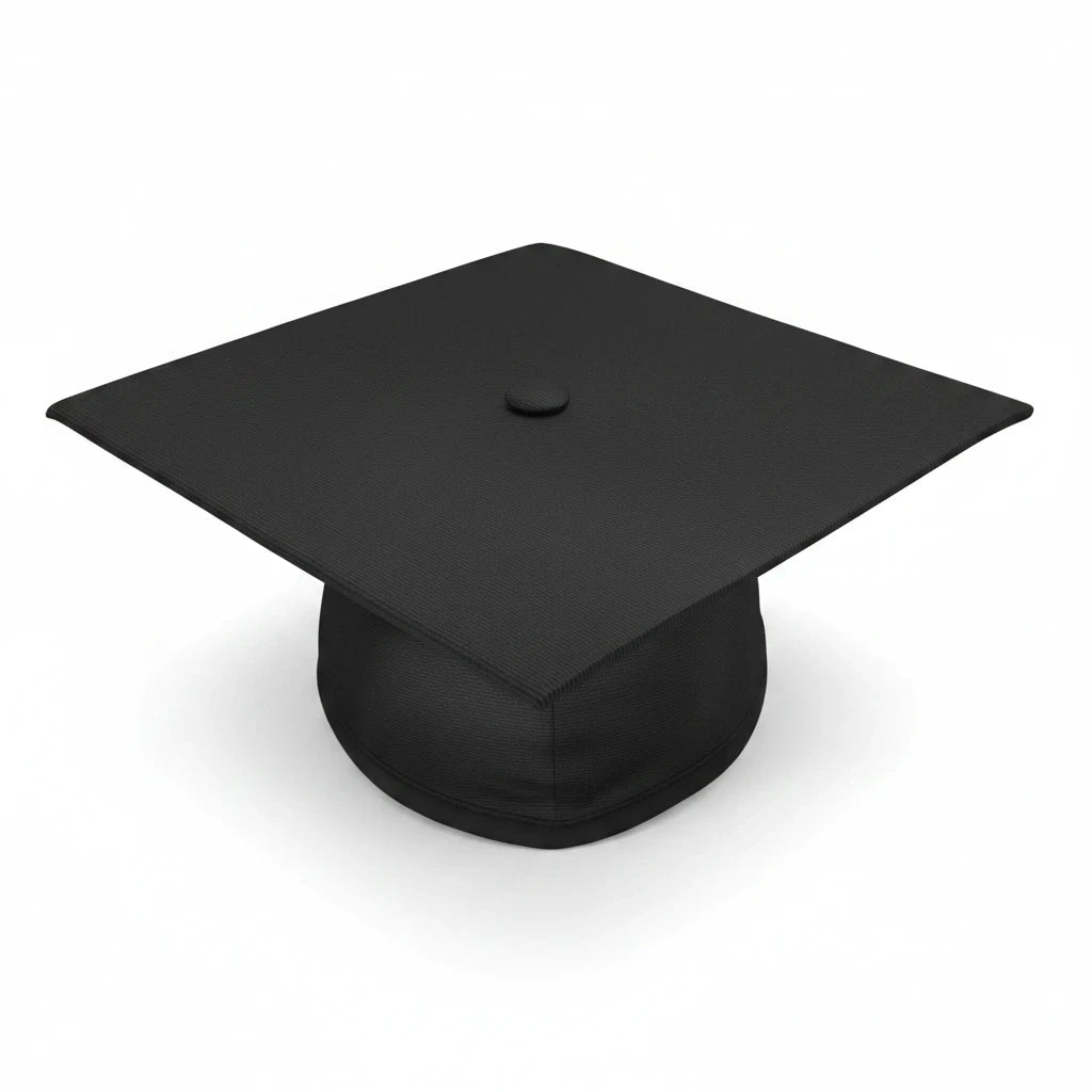 Rocky Mountain Balfour black academic graduation cap with a classic structured mortarboard design on a white background