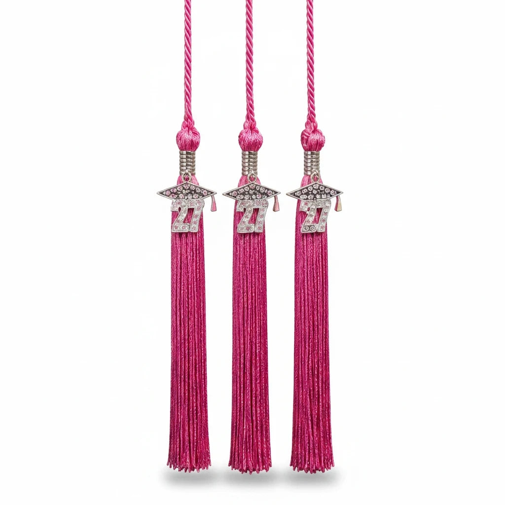 Rocky Mountain Balfour hot pink graduation tassels with 2027 rhinestone charms and silver-tone cap accents